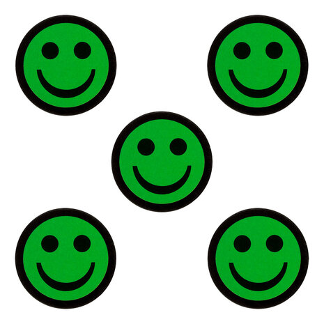 Smiley magneten 2,5 cm groen 5 stuks